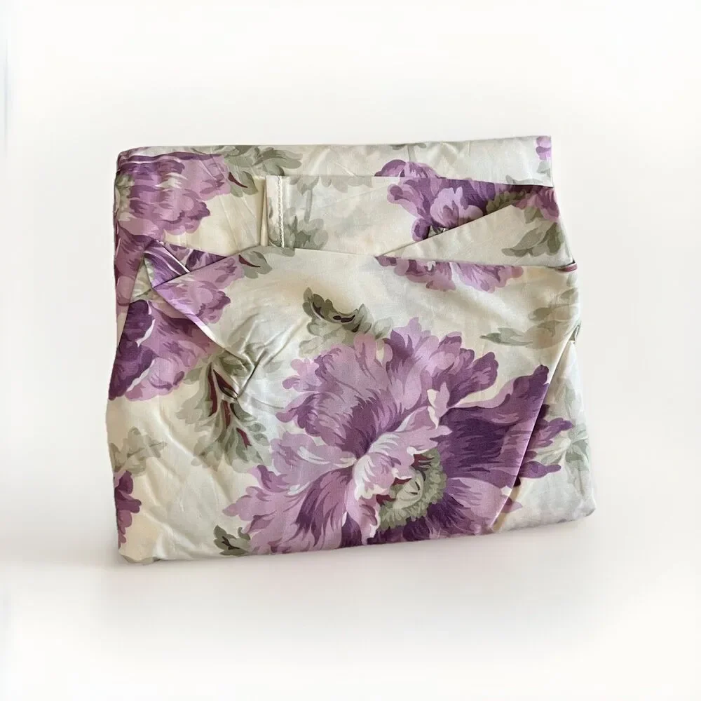 Ralph Lauren Violette Purple Cabbage Rose Floral Queen Flat Sheet Vintage 300 TC